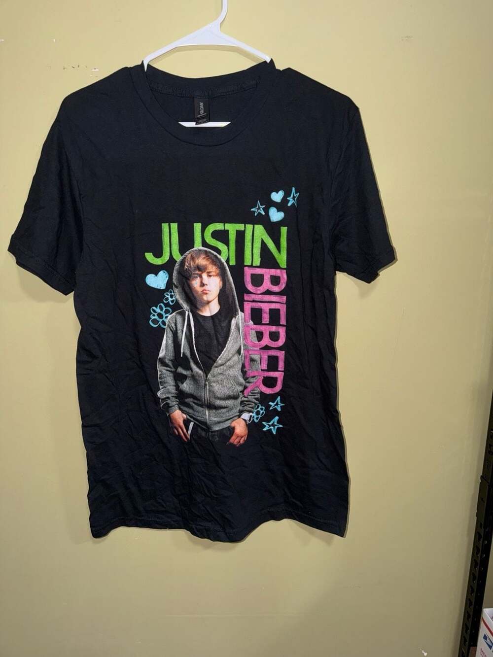 Gildan Justin Bieber Hearts & Stars Portrait Black T-Shirt